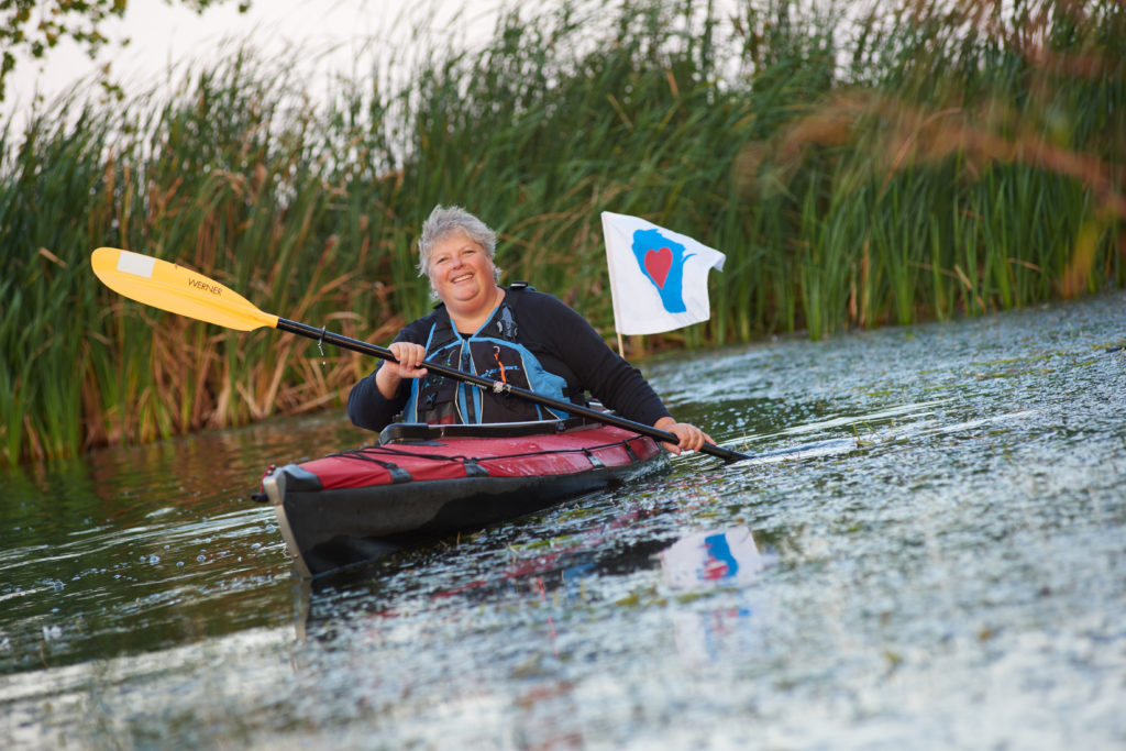 Ruth Oppedhal on her "I Heart Wisconsin" river trip.