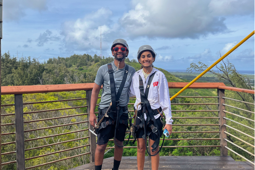 Soumi and her brother Vilas ziplining in Oahu, Hawai’i. 