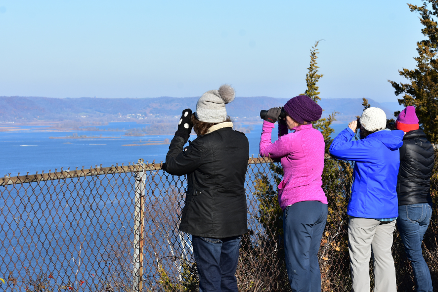 Field Trip participants birding on the Mississippi River